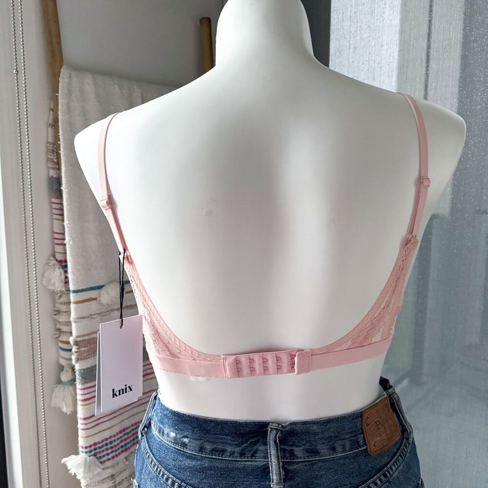 Knix Lace Deep V Bralette Bra Rose Water Pink Women’s Size Medium - Picture 4 of 7